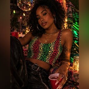 Forever 21 Leopard Print Crop Tank Top Medium